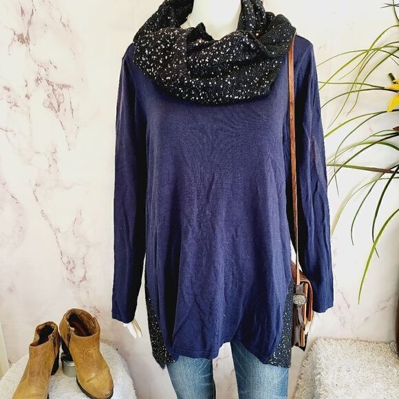 New! Style & Co pullover navy blue sweater with infinity scarf - Picture 5 of 7